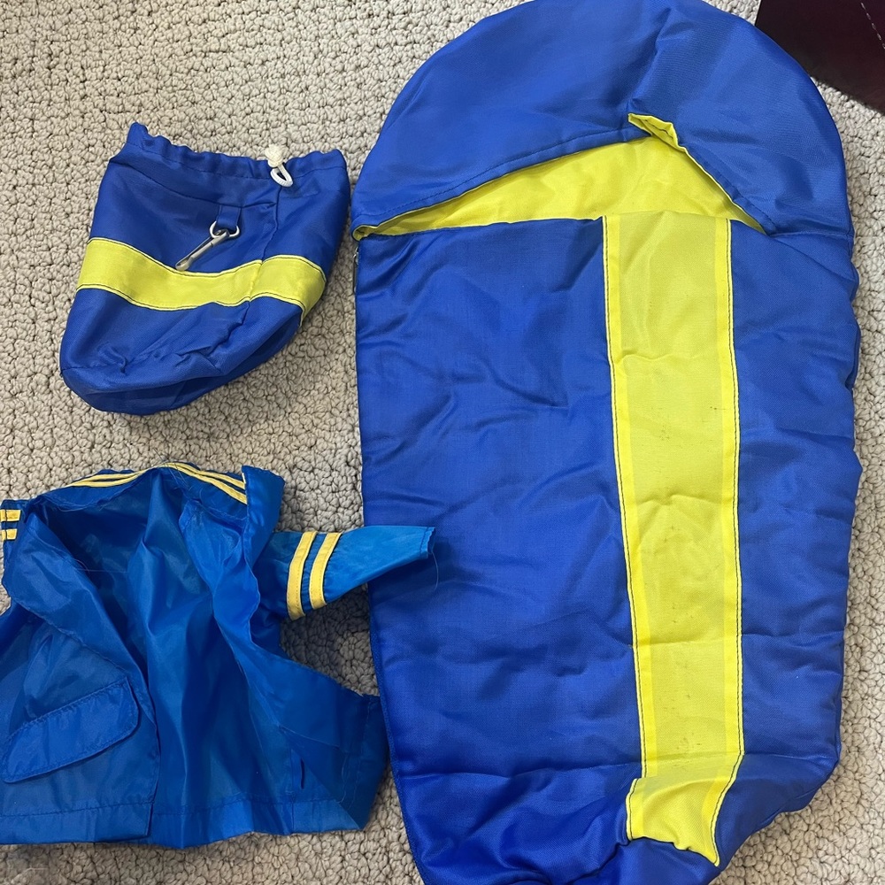 American Girl Sleeping bag, case, and matching raincoat